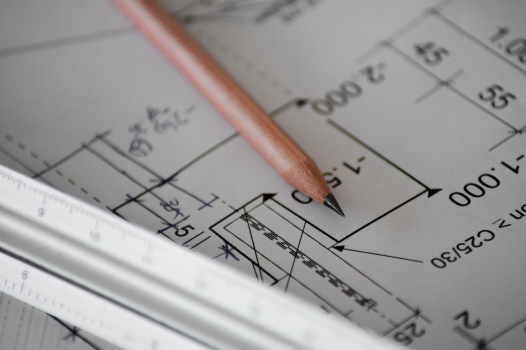 Drafting drawing image with pencil.  Septic system design drawings. 